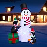 GYMAX Muñeco de Nieve Inflable de 180 cm con Pingüino, Montaje Rápido
