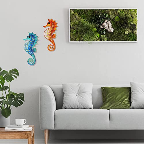 Hongland 2 Pack Metal Wall Art Seahorse Wall Decor Coastal Wall Sculptures Beach Theme Wall Decoration For Home,Garden,Fence 12 Inch #TOP3