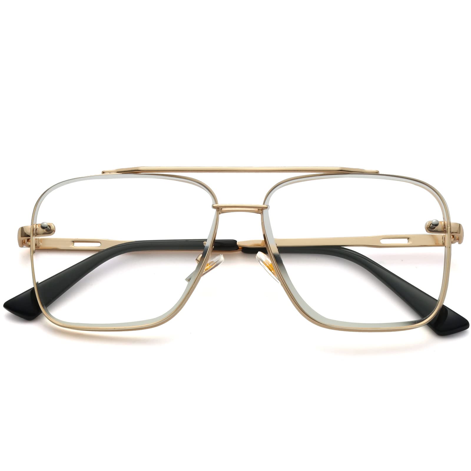 PORADAYPORADAY Square Aviator Sunglasses for Men Women Fashion Oversized Pilot Sun Glasses Vintage Metal Frame Gradient Shades