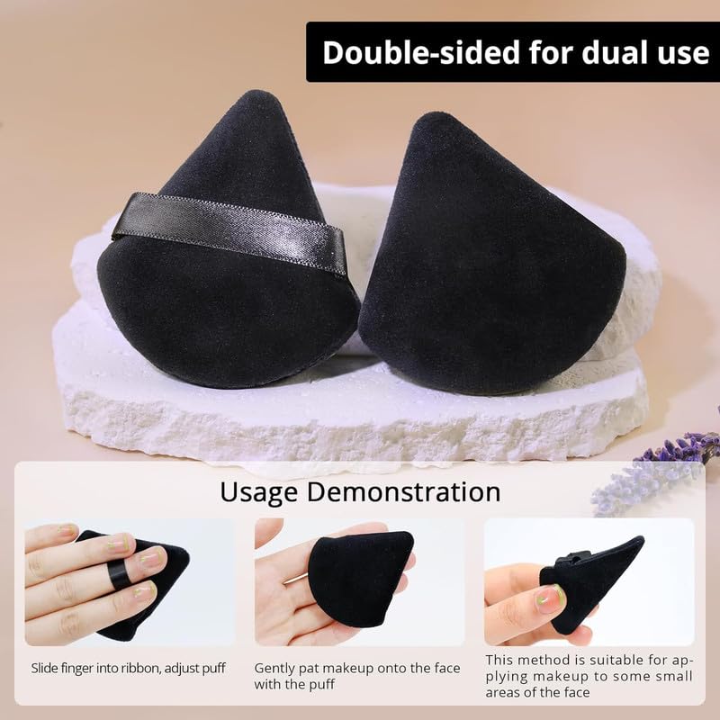 Image of SUNISA 2 Pieces Triangle Cosmetic Loose Powder Puffs Washable Reusable Soft Plush Foundation Sponge for Face Body Wet Dry Makeup Tool- Multicolor Pack of 2