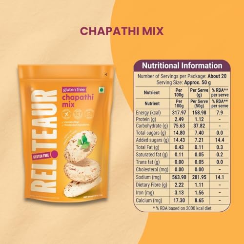Image of Reliteaur Gluten Free | Wheat Free | Maida Free | Chapathi Mix (1kg)|Celiac Friendly| Ragi And Amaranth |Iron, Protein & Calcium rich for Soft Chapathis | AOECS Certified (Pack Of 2)