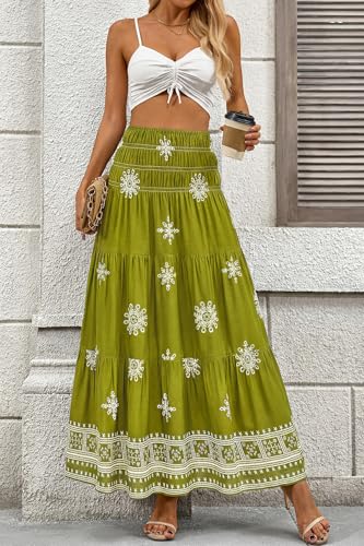 Image of CFLONGE Summer Maxi Skirts for Women 2026 Trendy Floral A Line Boho Skirt