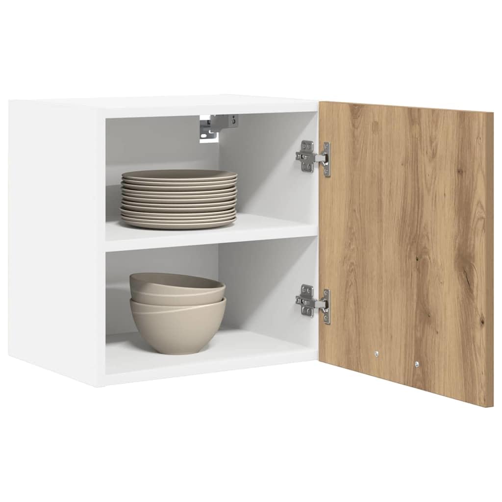 Armadietto pensile Riga, set di 2 pezzi, 40 x 31 x 40 cm, rovere Artisan, bianco, materiale in legno, moderno e durevole, per cucina, sala da pranzo, ufficio
