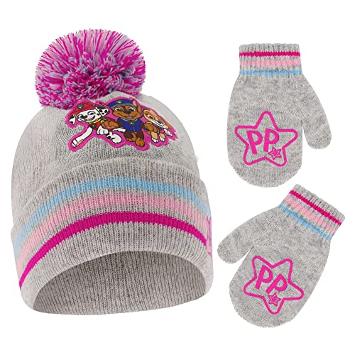 Image of Nickelodeon Girls Winter Hat and Mittens Set, Paw Patrol's Marshall, Chase and Skye Toddler Beanie for Ages 2-4