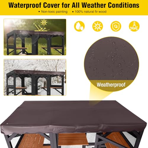 Image of Cat House Window Outdoor Catio Cat Enclosures with 7 Platforms, 2 Resting Boxes Large Kitty House with Weatherproof Tarp Roof, 62.6 inch L x 32.9 inch W x 70.1 inch H Brown