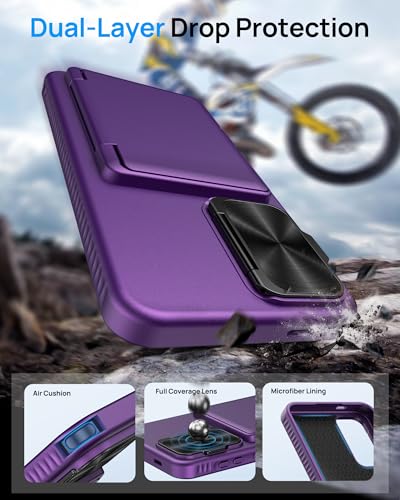 Image of for Samsung Galaxy S25 FE Case, Built-in Card Holder & Stand & Lens Cover, Military Grade Drop Tested Soft Silicone Edge Rugged Protective Wallet Phone Case for S25 FE 6.7 inch 2025, Purple