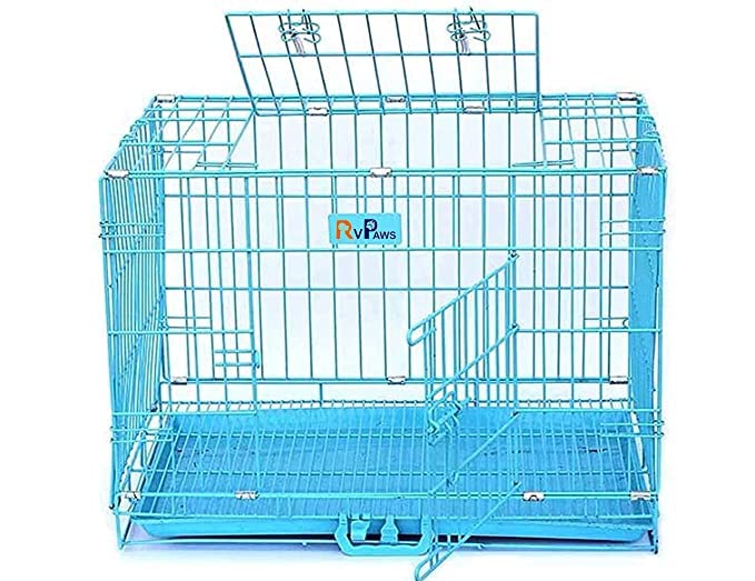 Woofy Dog Cage - Powder Coated, Double Door Folding Metal Cage/Crate/Kennel with Removable Tray and Paw Protector for Dogs, Cats and Rabbits (Blue, 24 Inch) (B0BX92VK1R) Amazon Price History, Amazon Price Tracker