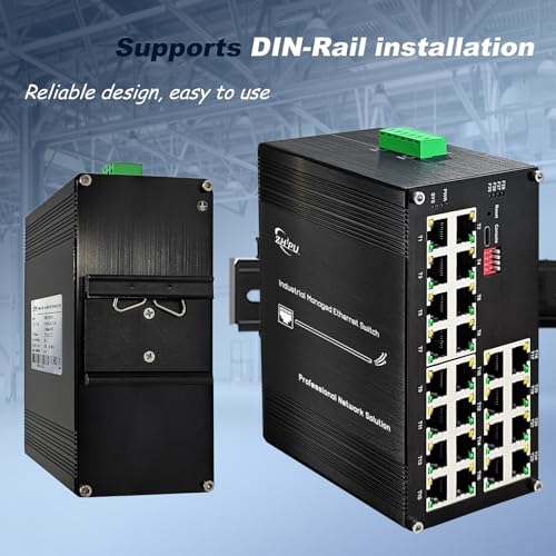 Image of 24-Port Gigabit Network Switch, L2+ Managed PoE Ethernet Switch, Support IEEE802.3af /at, Ring Network, VLAN, IPv4 /IPv6 Management, Plug and Play, Din-Rail Design