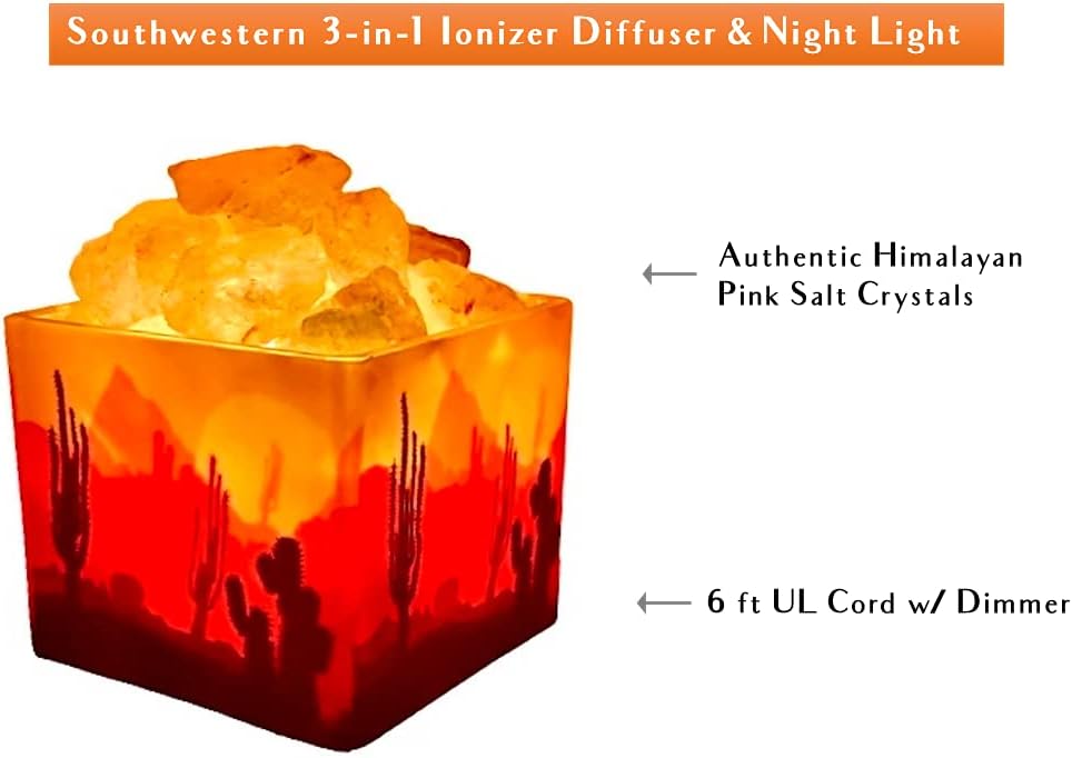 Boho Southwest Himalayan Pink Salt 3-in-1 Ionizer Diffuser Night Light