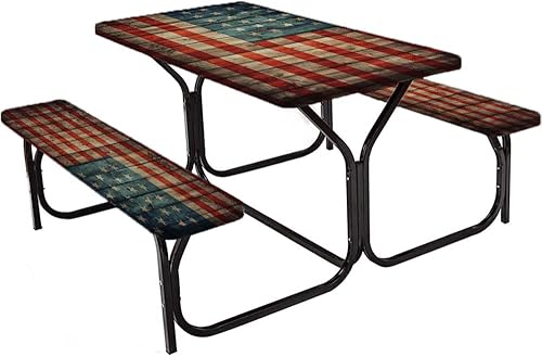 Miniatura 2 de GBYAGCS Mantel de poliéster y banco de 72 pulgadas con diseño rústico de bandera estadounidense de Estados Unidos, Día de la Independencia pintado