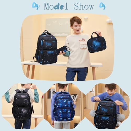 Bansusu Mochila escolar primária para meninos do ensino fundamental, Laptop, 3 peças - azul escuro -