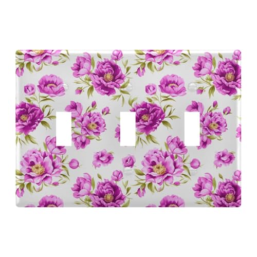 Light Switch Cover Purple Flower Wall Plates for Electrical Outlets 3 Gang 202a8917
