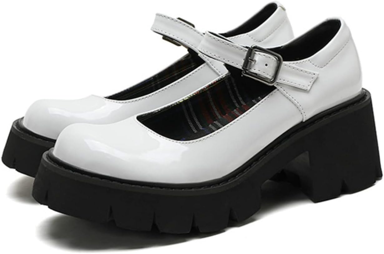 Women Chunky Platform Mary Jane Shoes Retro Buckle Strap Round Toe Flats Shallow Mouth Japanese Sweet Lolita Princess Shoes