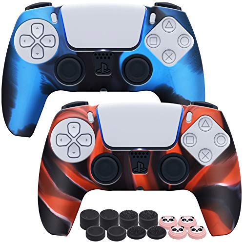 PlayVital PS5 Controller Hülle 2 Stück, Silikon Schutzhüllen Zubehör für Playstation 5 Controller hülle mit 12 Schutzkappen für Ps5 Sticks Kappen
