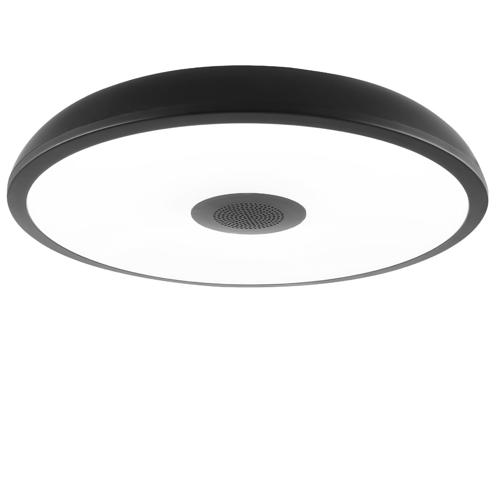 LED-Deckenleuchte Bad mit Fernbedienung, IP65 Ø 28cm dimmbares Licht mit Bluetooth-Lautsprecher, Wasserdichte Badezimmerlampe mit E27-Schraubadapter, Schwarze Deckenleuchte für Küche Flur Balkon
