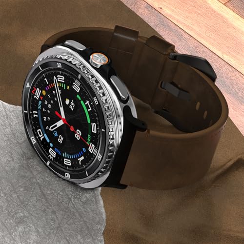 Image of Vintage Leather Band Compatible with Samsung Galaxy Watch Ultra Band 47mm (2025 /2024), 24mm Wide Crazy Horse Leather Strap for Galaxy Watch Ultra Men Women Retro Brown