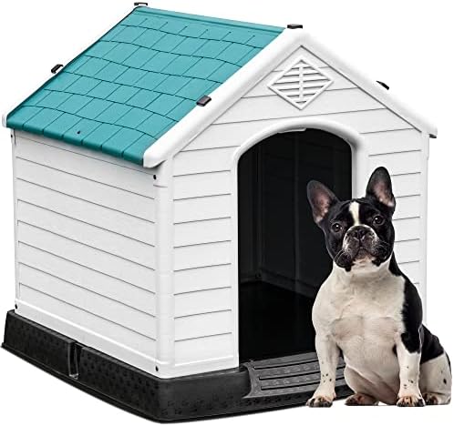 YITAHOME Large Plastic Dog House Outdoor Indoor Insulated Doghouse Puppy Shelter Water Resistant Easy Assembly Sturdy Dog Kennel with Air Vents and Elevated Floor (28.5''L*26''W*28''H, Blue)