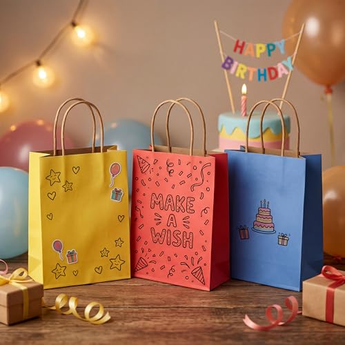 Image of BLEWINDZ 32 Pieces Gift Bags with 32 Tissues, 8 Colors Party Favor Bags with Handles, Rainbow Gift Bag for Wedding, Birthday, Party Supplies and Gifts