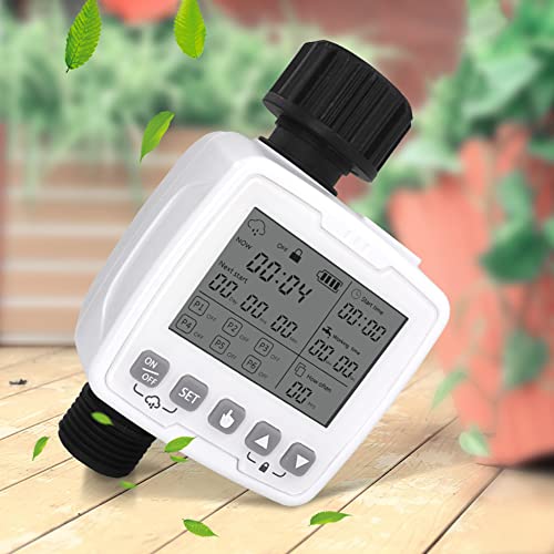 petjoyful Temporizador de riego automático Inteligente IPX5 Impermeable Detección de Lluvia Inteligente Pantalla LCD Grande 6 Grupos Programas de sincronización Configuración de (Conector Tipo UE)