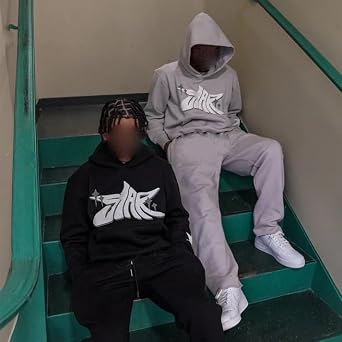 Hip Hop Y2k Star Letter Print Hoodie Grunge Vintage Streetwear Casual Patchwork Jackect Sweatshirt (Large,grey)