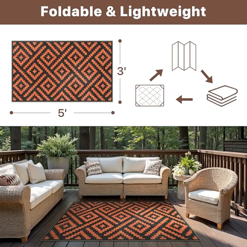Image of GENIMO Fall Decor Outdoor Rug 3'x5' for Porch, Plastic Door Mat Orange Noir