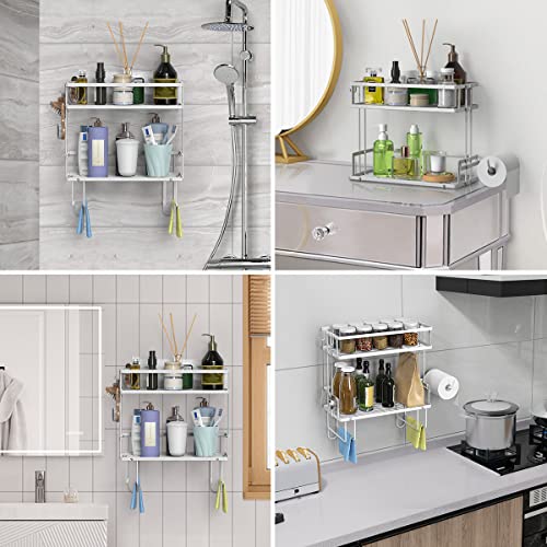 Flolxnb Over The Toilet Storage Shelf, 2-Tier Bathroom Storage Organizer Upgrade Punch-Free Toliet Storage Shelf, Home Storage Rack With Hooks Shelf,White #TOP6