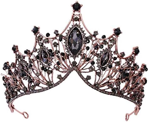 Bronze Baroque Queen Crown Black Gothic Mermaid Tiaras and Crown Handmade Crystal Headband Tiara for Women and Girls – Halloween Faire Costume Party Birthday Renaissance Festival Hair Accessories