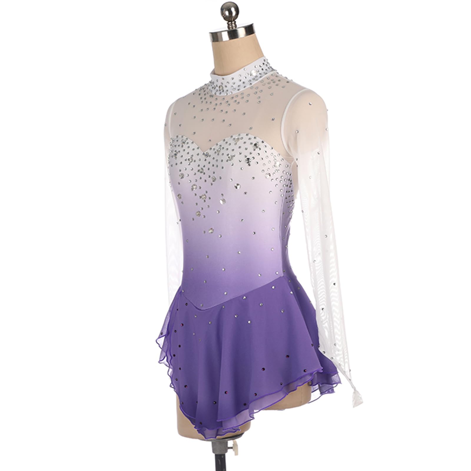 Vestido De Danza Patinaje sobre Hielo para Niña Leotardo De Manga Larga Maillot De Gimnasia Rítmica Competición Vestido De Bailarina Ballet