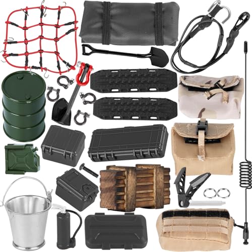 hopsupRC for 1/18 1/24 TRX4M K10 SCX24 FCX24 K5 AX24 Oil Drum/Tow Rope/Recovery Board/Wooden Box/Antennas/Fire ExtinguisherNet/Toolbox/Wood Box/Luggage Net/Simulation Decorative Package/Shovel Black