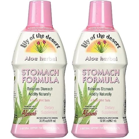 Lily Of The Desert Stomach Formula, Organic Aloe Vera Juice with Slippery Elm, Chamomile, Peppermint, and Ginger for Gut Health, Acid Reflux, Heartburn Relief, 32 Oz (Pack of 2) Cover