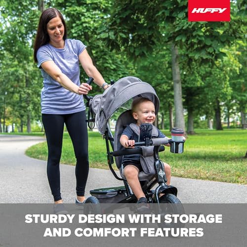 Image of Huffy Malmo Ultra 4-in-1 Canopy Trike with Adjustable Push Handle, Folding Footrest, Removable Canopy, and Accessories , Gray