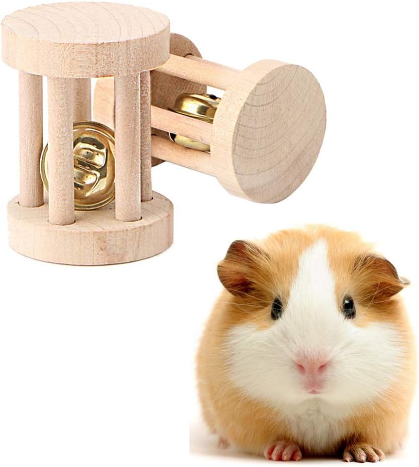 5 Pcs Hamster Chew Toys, Natural Wooden Chew Toy Set with Bell for Teeth Grinding, Dumbbell Roller Unicycle Molar Ball, Small Animals Toys for Rabbit Guinea Pig Chinchilla Gerbil Bird - Image 4
