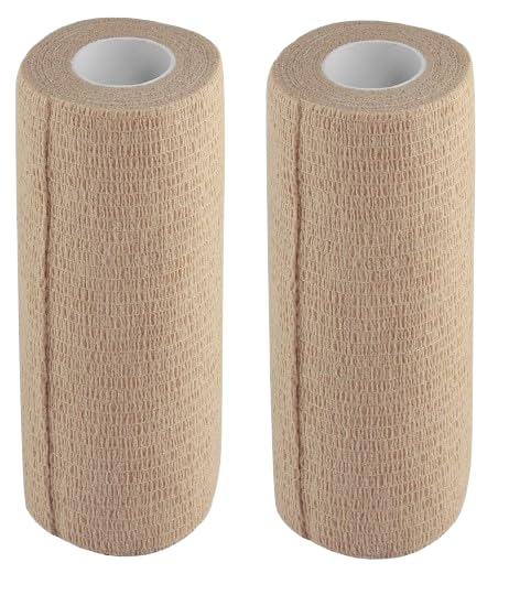 Self-Adhesive Cohesive Bandage Wrap – 15cm x 4.5m – Breathable, Non-Woven First Aid Tape for Humans & Pets (Dogs, Cats, Birds) – Sports, Wrist Support, Swelling (Pack Of 2, Beige)