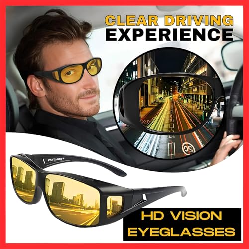 FASTAGEI Upgraded Night Vision Driving Glasses Fit Over Eyeglasses for Men Women, Anti Glare Polarized Nighttime Glasses HD Yellow Lens — view 6