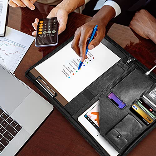 Zippered Padfolio Organizer, Wriyes Leather Planner Binder, 10.2 Inch Portfolio Folder For Documents, Letter Size Business Card Holder For Men&Women (Black) #TOP4