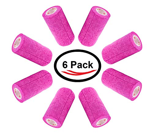 Image of 6 Pack Premium Vet Wrap - Self Adhesive Bandage Wrap & Athletic Tape - 4 inch x 5 Yards Elastic & Self-Sticking Cohesive Bandage for Pets, Sports, Wrists & Ankles - Fuchsia by Prairie Horse Supply