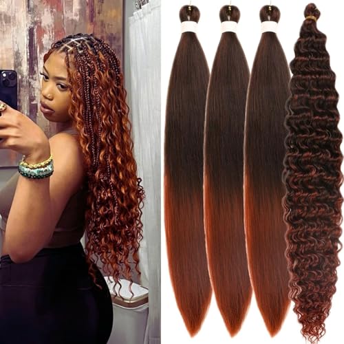 Ombre Ginger Brown Braiding Hair Pre stretched for Boho Braids Boho Braiding Hair with Boho Curls