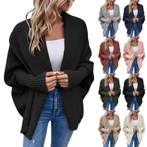 GOSEAGOTOFUN Sweater Cardigan Women Fashion Thick Knit Cardigan Casual Long Sleeve Loose Fit Sweaters Fall Warm Outerwear 01-Black Small - image 1