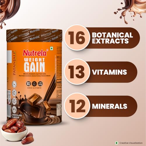 Image of Nutrela Weight Gainer | 500g Chocolate Flavour (Pack of 3)| High-Calorie Mass Gainer with Vitamins & Khandsari Sugar | Ideal for Men & Women
