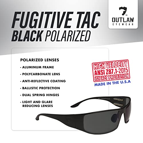 Image of OutLaw Eyewear Fugitive Aluminum Tactical and Motorcycle Sunglass, ANSI Z87.1 Impact Protection USA