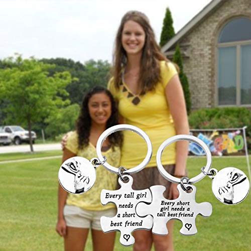 PLITI Funny Short Tall Matching Keychain Every Short Needs a Tall Best Friend Keyring Set Of 2 Best Friends Gift3