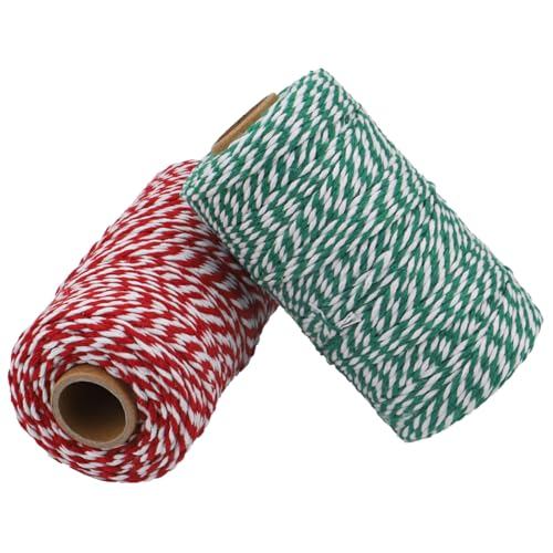 656 Feet Cotton Baker's Twine Spool 10 Ply,Crafts Twine String for DIY Crafts and Gift Wrapping (Red White+Green White)