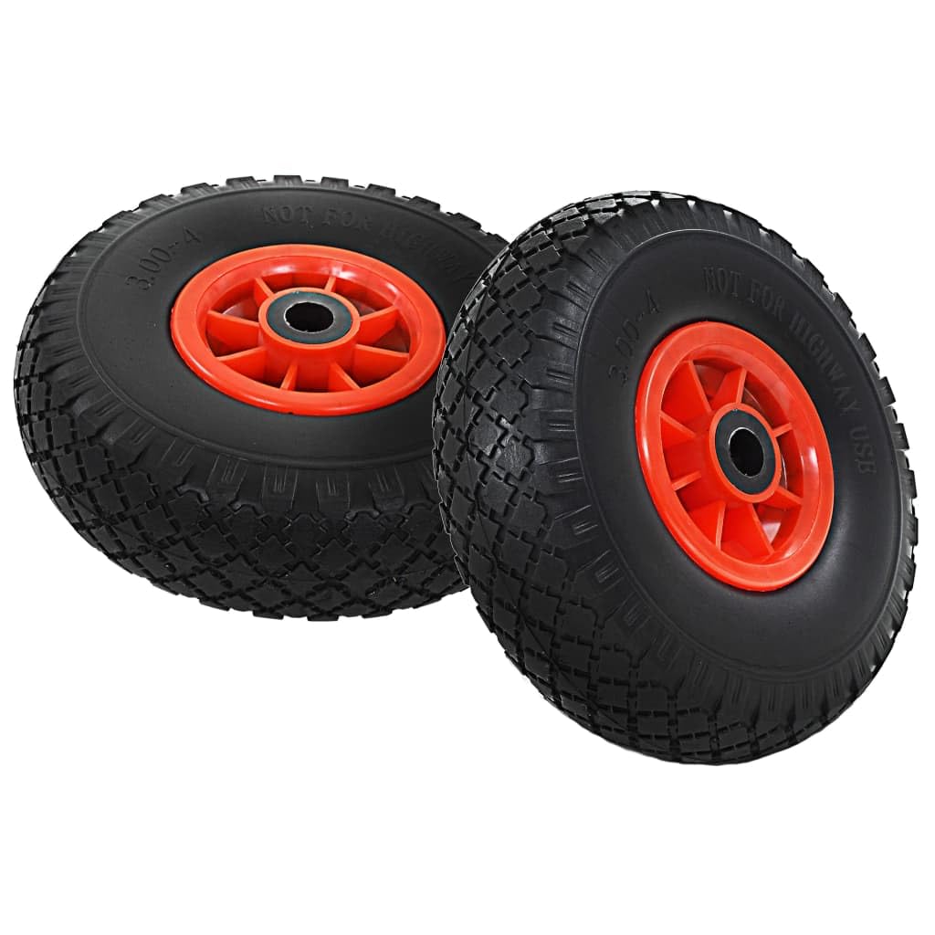Set di 2 ruote per carriola, 3.00-4, ruote di ricambio in gomma piena, antiforatura, 260 x 85 mm, attacco asse 20 mm, portata 100 kg