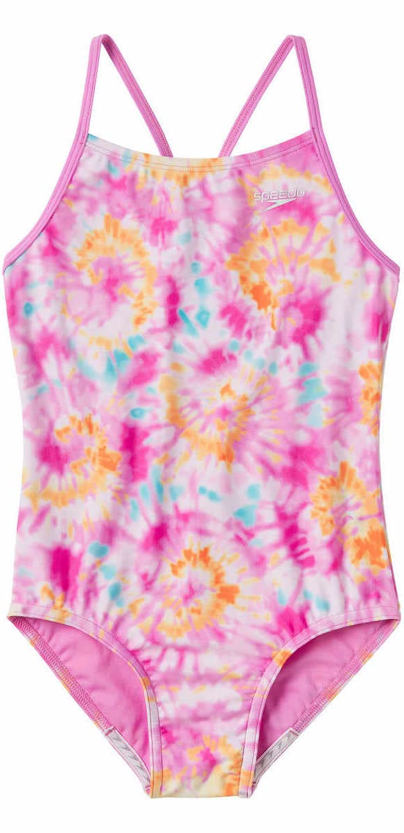 Speedo Girls Thin Strap One Piece Swimsuit (as1, Alpha, x_l, Regular, Watercolor Pink) X-Large
