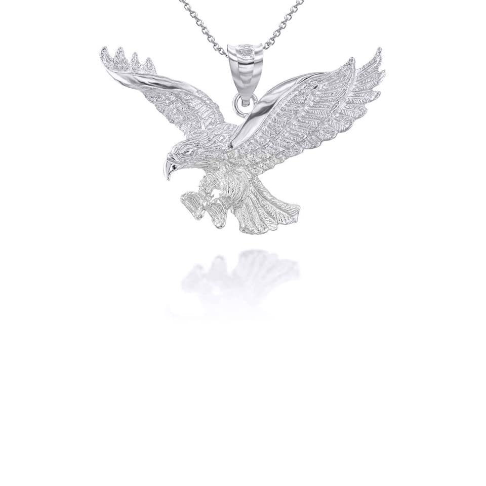 Claddagh Gold Solid .925 Sterling Silver Flying Eagle Animal Pendant Necklace and Pendant Only