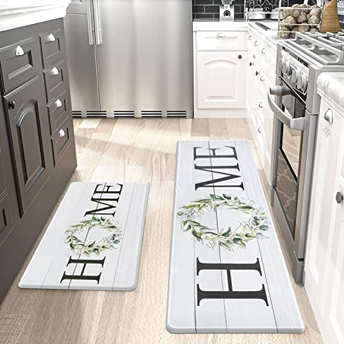 Collive Anti Fatigue Mats For Kitchen Floor Non Slip Kitchen Rugs Sets 2 Pieces, 17"X59"+17"X30" Comfort Cushioned Standing Mat Waterproof Farmhouse Kitchen Runner Rug Thick Throw Rug Doormat #TOP6