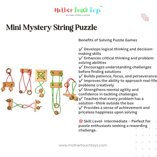 Image of Mother Touch Wooden Rope Puzzle Set - 6+20 Origami Paper Mystery Brain Teaser, Logic & Sequential Movement Puzzles for Kids & Adults.