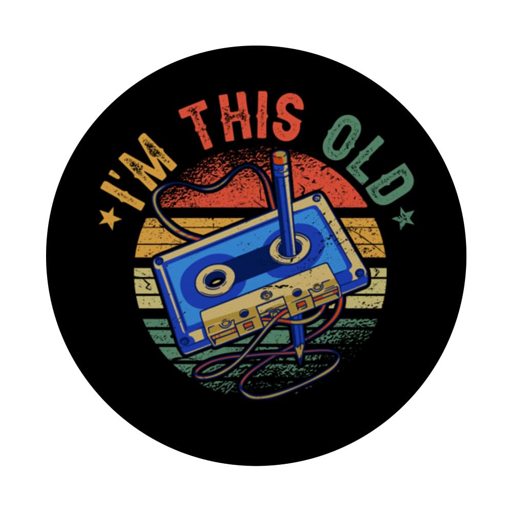 Retro I'm This Old Classic Music Vintage Cassette Tape PopSockets Adhesive PopGrip, Black - Image 3