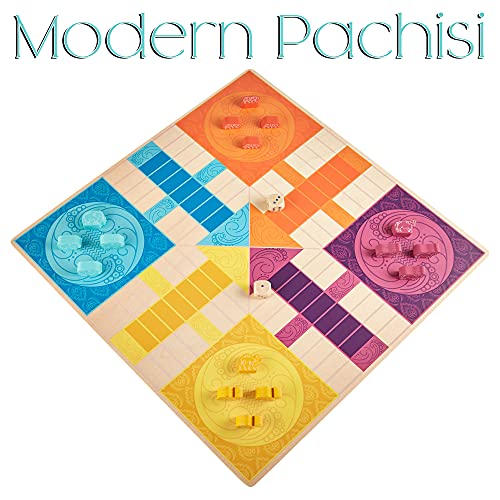 Pachisi: India's Game Of Twenty-Five - Features 2-In-1 Modern And Traditional Rulesets - Double-Sided Board Game With Colorful Animal Pawns And Wooden Cowrie Shell - Family Game Night For 2-4 Players #TOP2