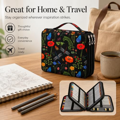 Image of 200 Slots Colored Pencil Case Organizer, 4 Layer Bag | Twill Oxford fabric,203 elastic loops,detachable handle,for travel, home storage,drawing tools,creative gifts